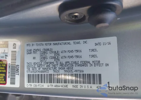 2017 Toyota Tacoma Sr5 из США, поврежденный, VIN 5TFAX5GN7HX080933